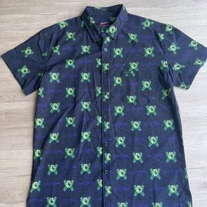 Men's Black and Green Patterned Shirt